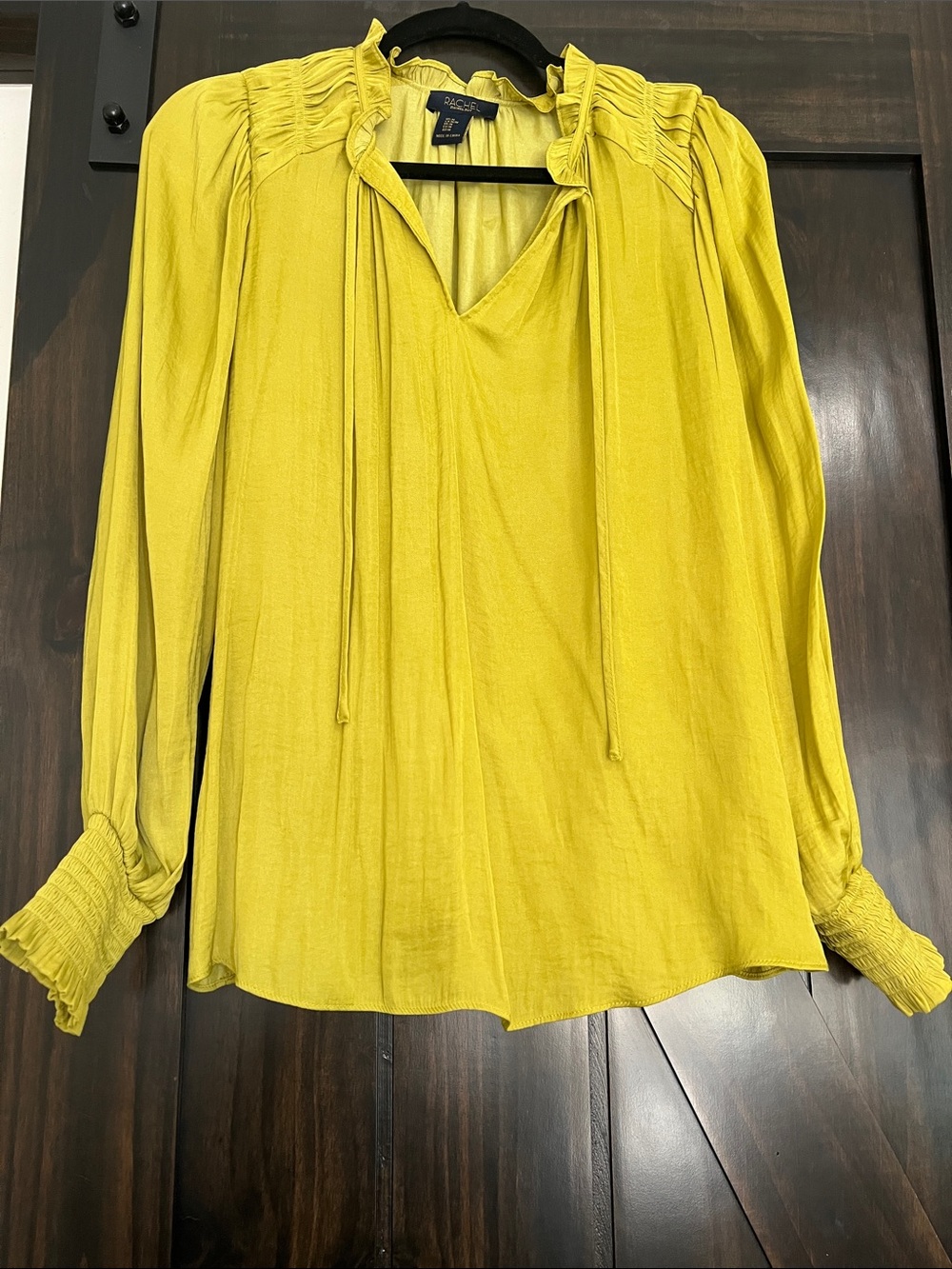 Lime Green Long-Sleeve Ruffle Tie Blouse
